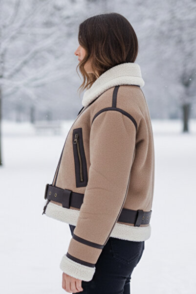 STEFFKON Women's jacket with belt and fur inside