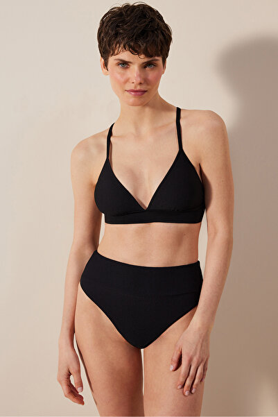 Penti Μαύρο μπικίνι με υφή Mary ψηλόμεσο