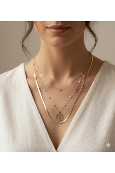 Jewerly قلادة ثلاثية أنيقة على شكل شجرة الحياة للنساء