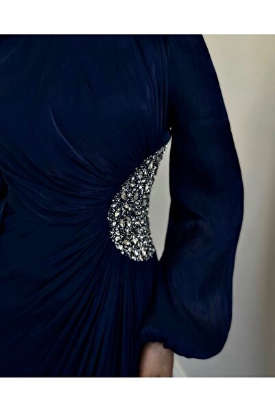 Modamorfo Βραδινό φόρεμα Janjan με λεπτομέρεια από πέτρα και ελαστική λαβή - Ναυτικό