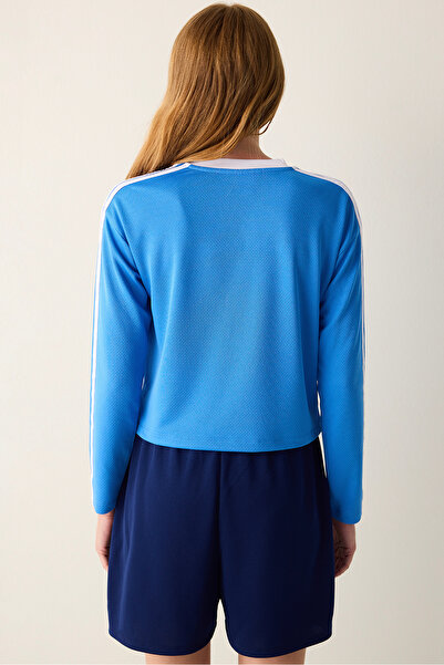 Penti Top albastru cu mânecă lungă cu decolteu rotund cu imprimeu Sanrio