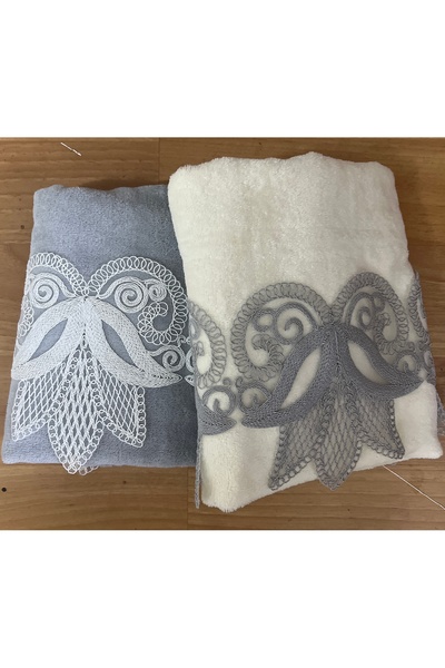Çeyiz Bahçesi 2-листовий оксамитовий рушник для рук сірого кремового кольору