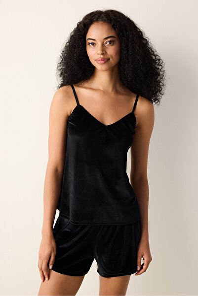 Penti Black Velvet Siyah Atlet Pijama Üstü