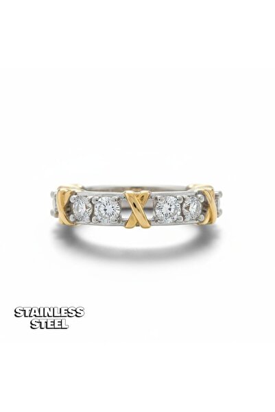 POKAK خاتم فولاذي VIP مرصع بحجر الزركون XOXO