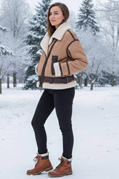 STEFFKON Women's jacket with belt and fur inside