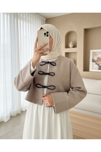 Modamorfo Lace front cashmere jacket -mink