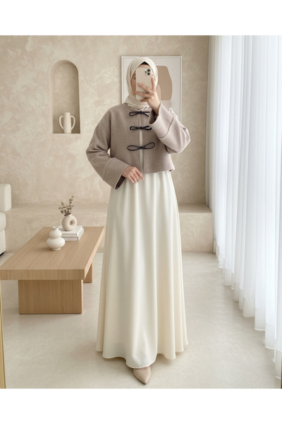 Modamorfo Lace front cashmere jacket -mink