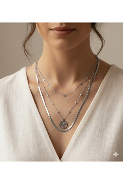 Jewerly قلادة ثلاثية أنيقة على شكل شجرة الحياة للنساء