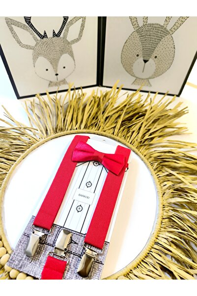 Monkabox 10 ADET Kırmızı Renk 2-10 yaş Askı Papyon Seti