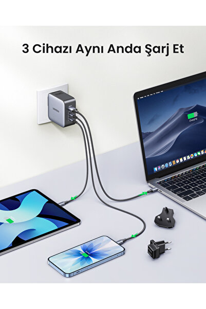 Ugreen Nexode 65W Gan - 2*Type-C 1*Usb-A 3 Ports Travel Charger