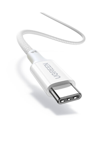 Ugreen USB-C 100W 5A QC PD Örgülü Hızlı Şarj Kablosu, 1 Metre, Beyaz, 35220