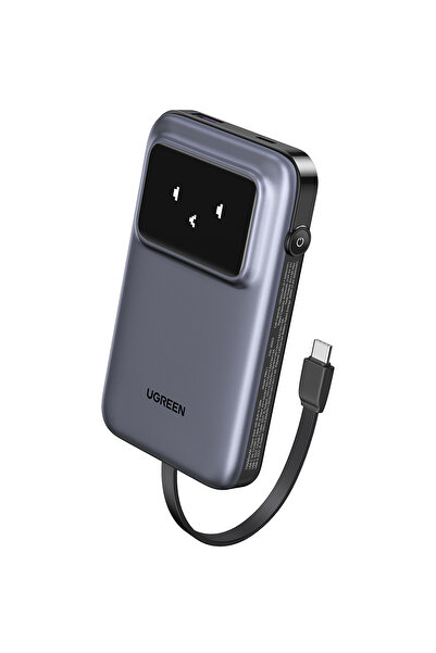 Ugreen Uno Power Bank USB-C and USB Ports with Built-in Cable 10000mAh 30W - Gray