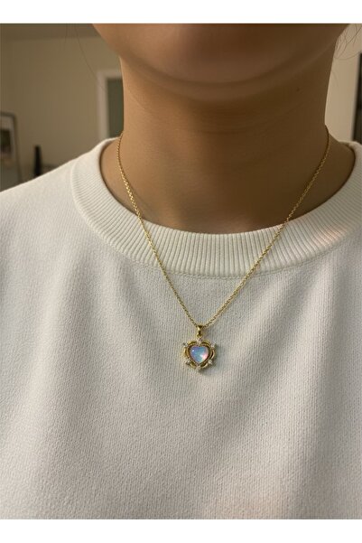 Kokoş Pinterest kalpli kolye lila ve taş detay