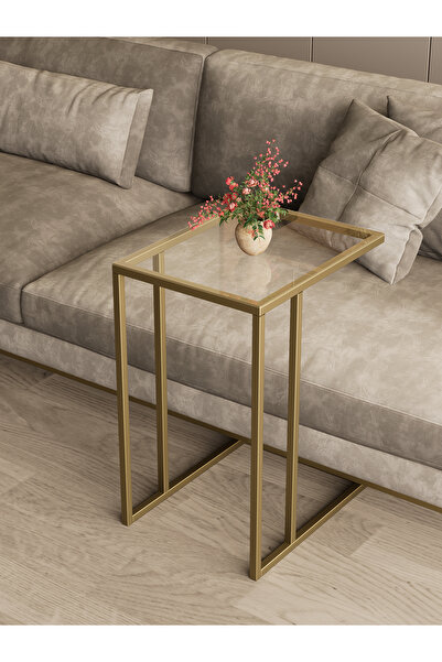 Dekoport Asya Gold (ESKİTME) Yan Sehpa - Şeffaf Cam