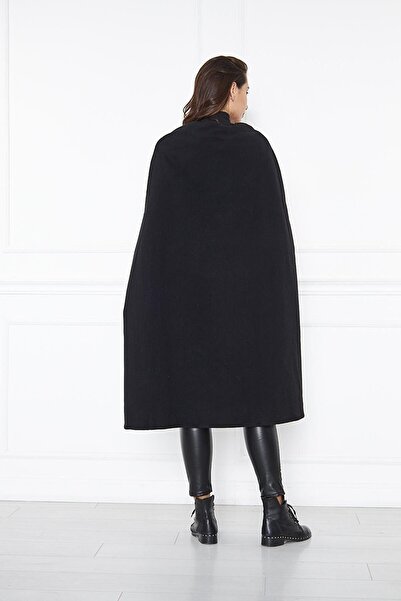 comstar Women's Trendy Buttoned Black Cashmere Cape Poncho