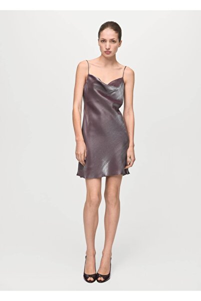 MANGO Woman Dekolte yaka saten elbise