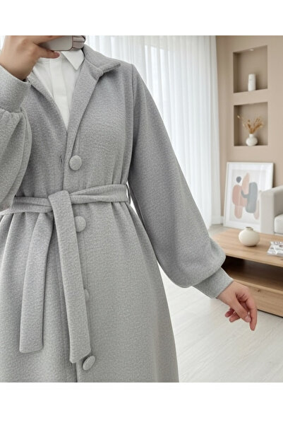 Modamorfo Hakim Collar Tunnel Lace-Up Cashmere Coat - Light Gray