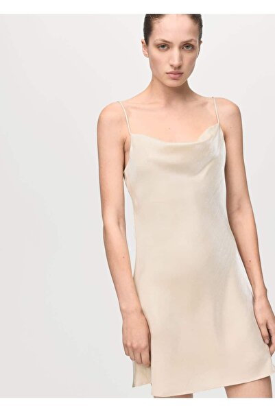 MANGO Woman Dekolte yaka saten elbise