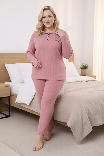 Temporium Γυναικείο Σετ Πιτζάμα με μακρυμάνικο μανίκι με κουμπιά στο γιακά