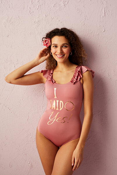 Penti Dark Pink Flore Ruffle Detailed Swimsuit