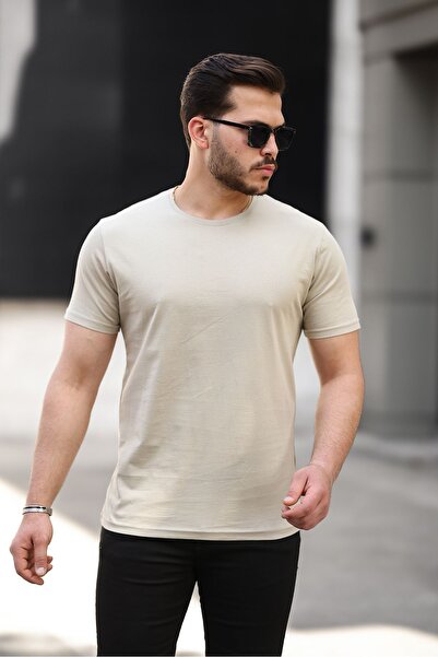 comstar Men's Basic Crew Neck Short Sleeve Tight Beige T-Shirt