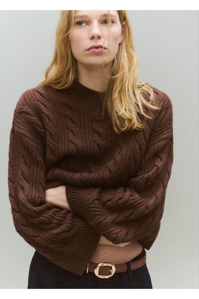 MANGO Woman Örgü desenli V yaka kazak