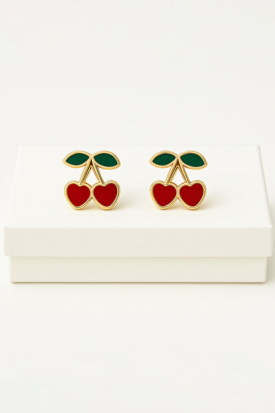 MakeWell Kiraz Tasarımlı Zirkon Taşlı Yüksek Kaliteli Vidalı Kiraz Küpeler