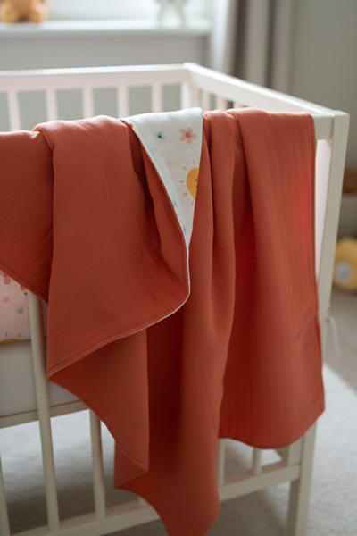 Ponchik بطانية من القطن بنسبة 100% بطبقة مزدوجة على الوجهين بنمط برتقالي وقوس...