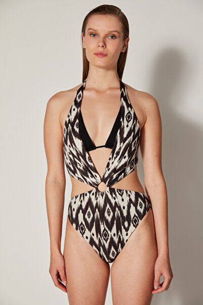 Penti Black and White Halter Neck Olivia Monokini Mayokini-Free Masur Collection