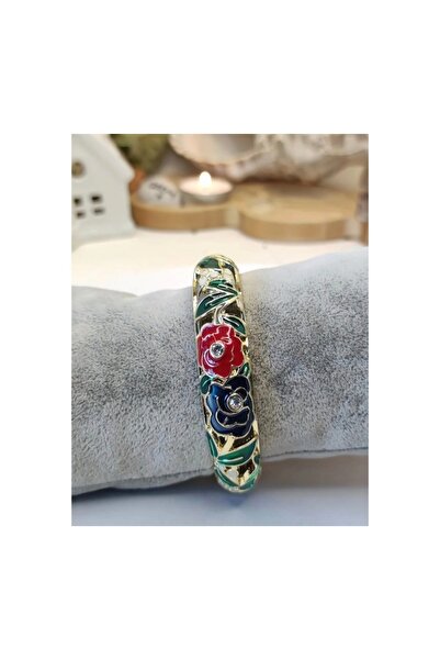 QERMA سوار من الفولاذ المطلي بالمينا (أحمر) موديل فريد من نوعه مع أحجار مينا ...