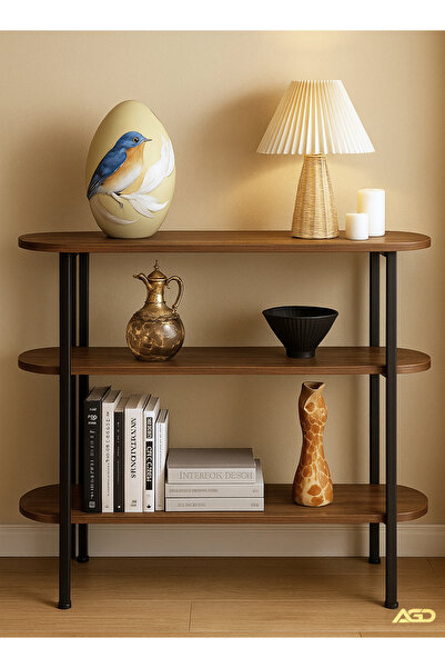 AGD Console table, three-tier side table with metal frame for entryway, living room, office, 110*25*8cm