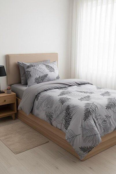 üntaş Life Double Sided Gray Feather 160x220 Single Duvet Cover Set Gritüysettek (no sheet)
