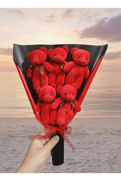 Puffly Hediyelik 5li Ayıcık Buketi Öğretmenler Günü Hediyesi Sevgiliye Arkada...