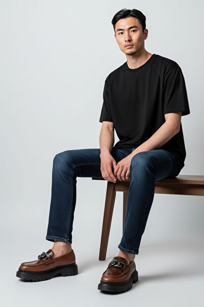 Oneka Shoes Men's Casual Loafer Brown Napa Crocodile Buckle 20251308Lkt2359