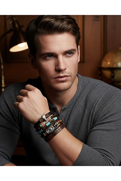 Cash Trade مجموعة من 6 أساور خشبية عتيقة الطراز للرجال/النساء