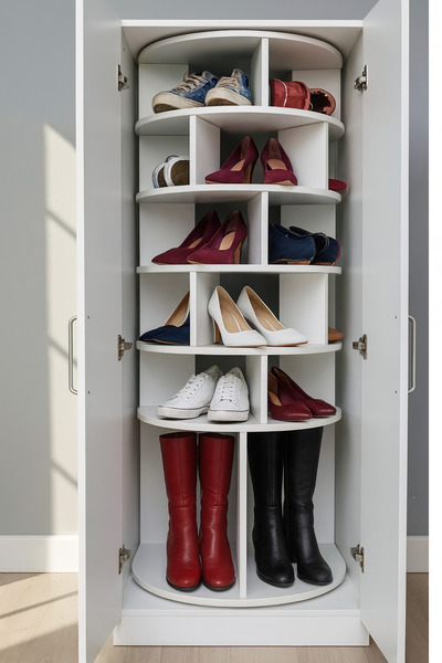 MukoToys 360° Dönen Dolaplı Ayakkabı Rafı 6 Basamaklı Beyaz Mdf