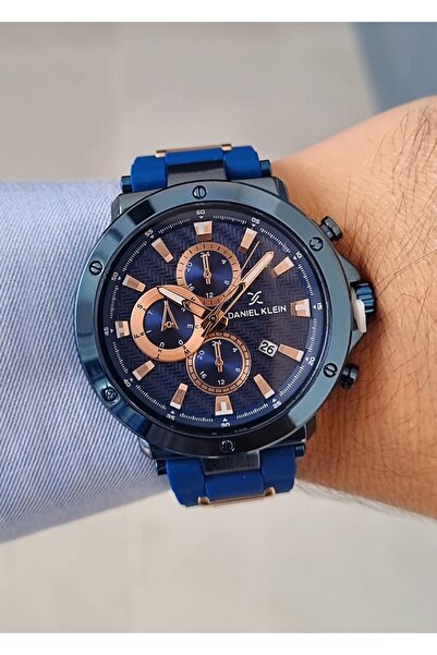 Daniel Klein Mavi Silikon Kayışlı Mavi Kasa Takvimli Erkek Kol Saati