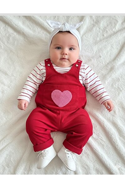 Serackids Heart Punch Embroidered Badili Salopet Set - Red