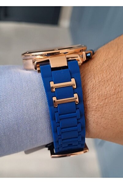 Daniel Klein Mavi Silikon Kayışlı Rose Gold Kasa Takvimli Erkek Kol Saati