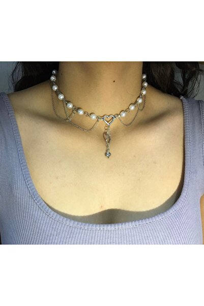 bnidesign White Angel Y2k Fairycore Özel Tasarım Kalp El Yapımı Inci Kadın Kolye