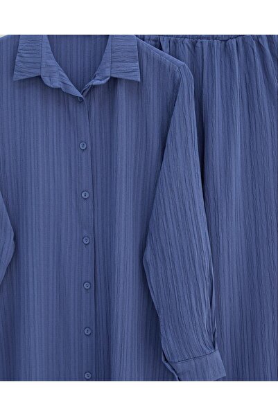 Modamorfo Buttoned Long Pants Crinkle Suit -Indigo