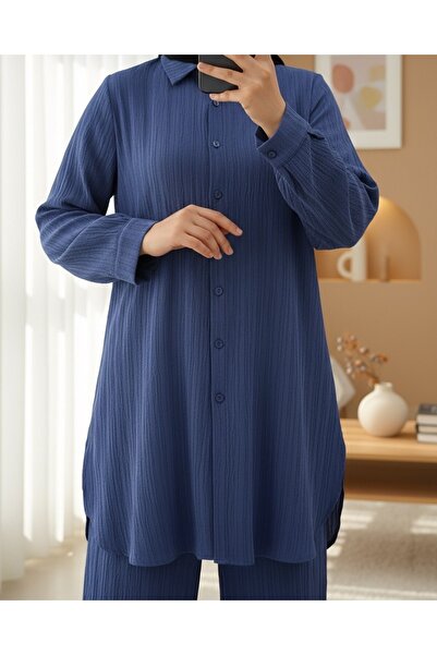 Modamorfo Buttoned Long Pants Crinkle Suit -Indigo