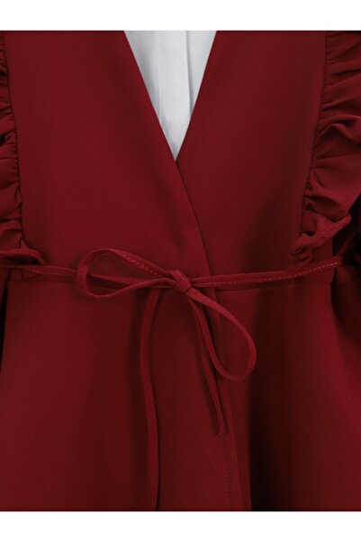 Modamorfo Kimono Set with Skirt and Tiered Trousers - Claret Red