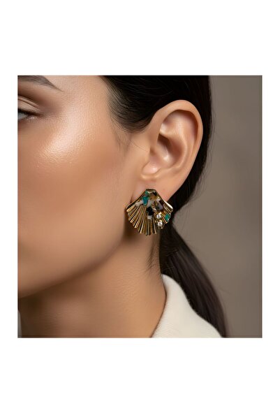 Snartun أقراط على شكل صدفة البحر مزينة باللؤلؤ باللون الأزرق الذهبي - مجوهرات...