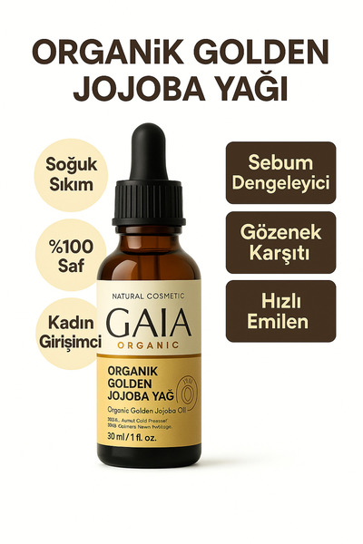 Gaia Organic Organik Golden Jojoba Yağı – Soğuk Sıkım, Saf Cilt & Saç Bakım Y...