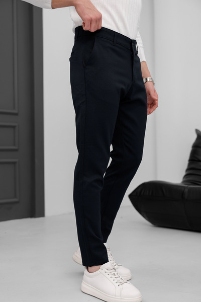 MODAMESTO Чоловічі брюки Slim Fit з лікрам з льону, темно-синього кольору