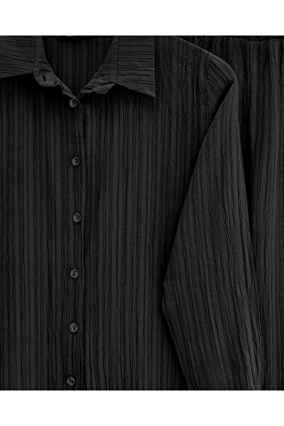 Modamorfo Buttoned Long Pants Crinkle Suit - Black