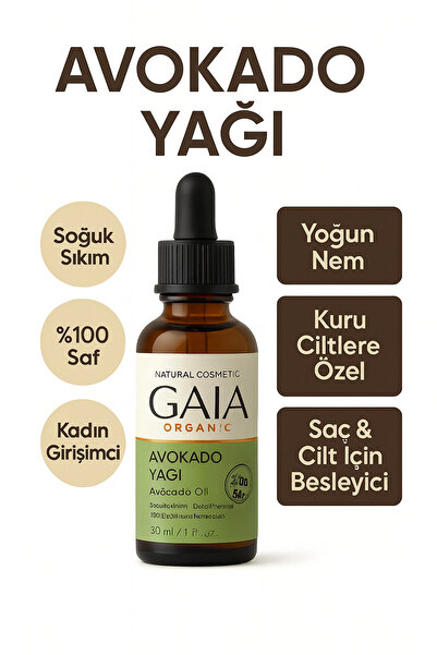 Gaia Organic Avokado Yağı – Soğuk Sıkım, Yoğun Nemlendirici & Besleyici Yağ, ...