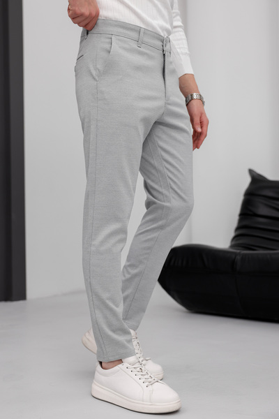 MODAMESTO Чоловічі брюки Slim Fit світло-сірого кольору з еластичного льону