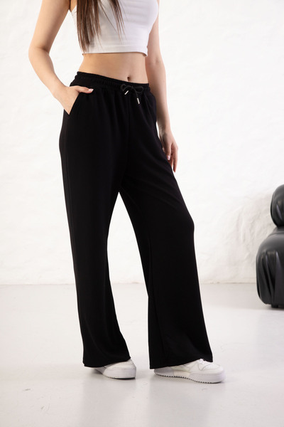 YusGos Women's Soft Textured Modal Fabric Wide Leg Palazzo Pants Black L